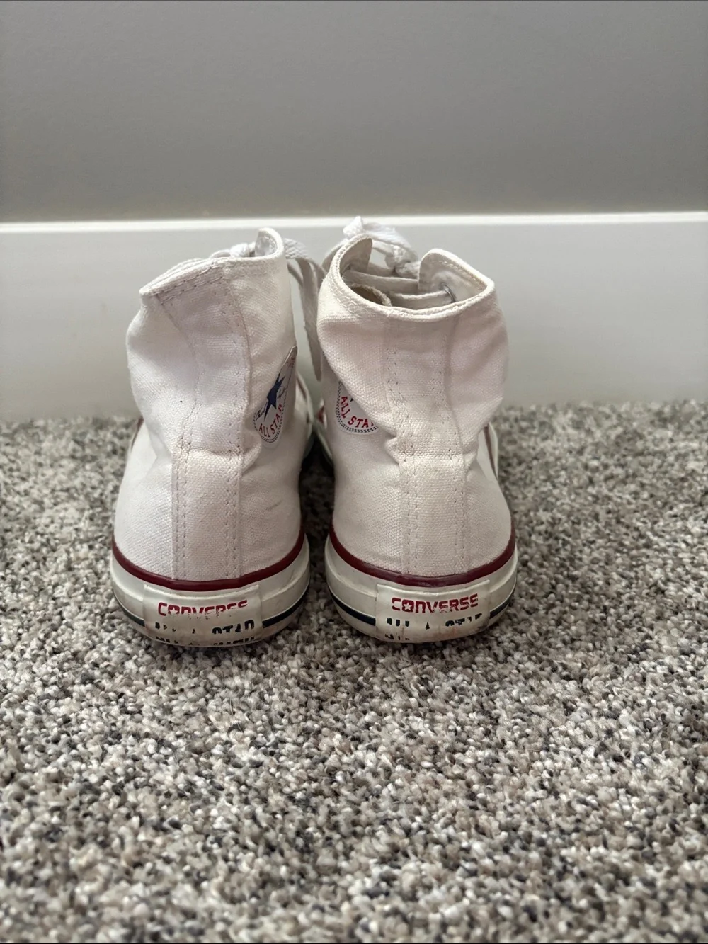 Converse White High-Top Sneakers with Red Stripe